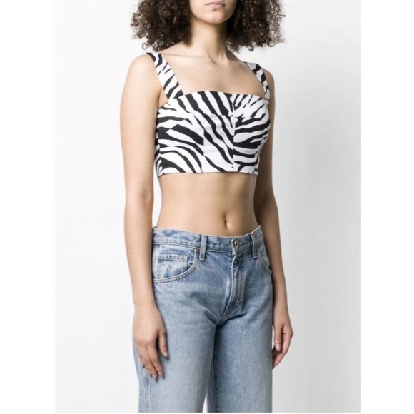 Dolce & Gabbana Square Neck Bustier Top Zebra Crop Black White - Picture 1 of 10